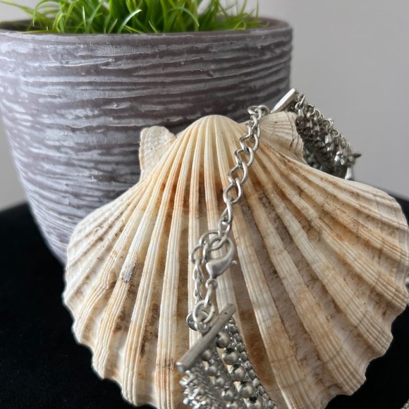 Silver Metal Bib Fringe Necklace - Picture 2 of 2